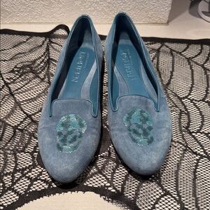 Alexander McQueen Blue Suede Sequin Skull Loafers